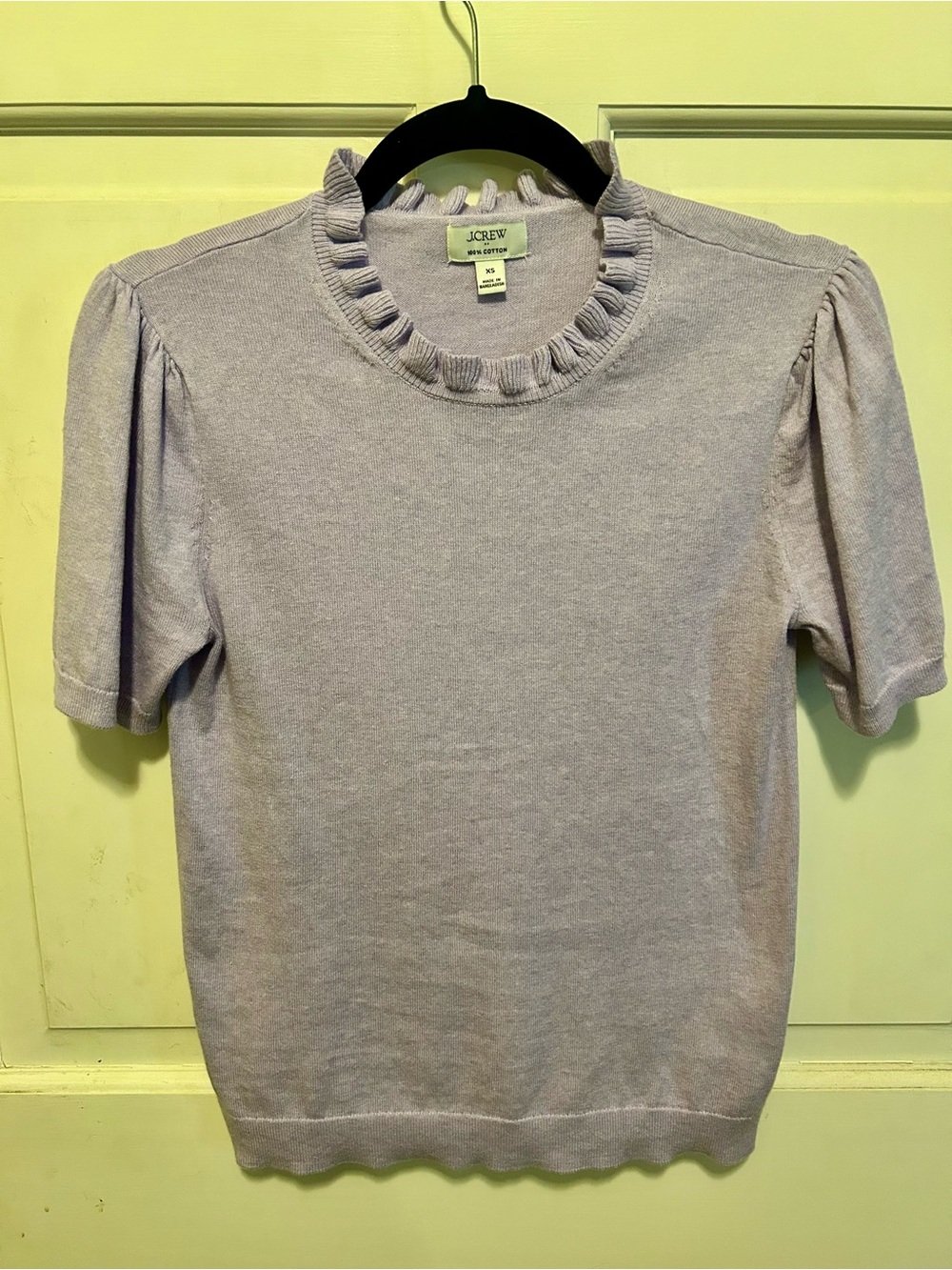 J. Crew Lilac Short Sleeve Ruffle Neck Sweater